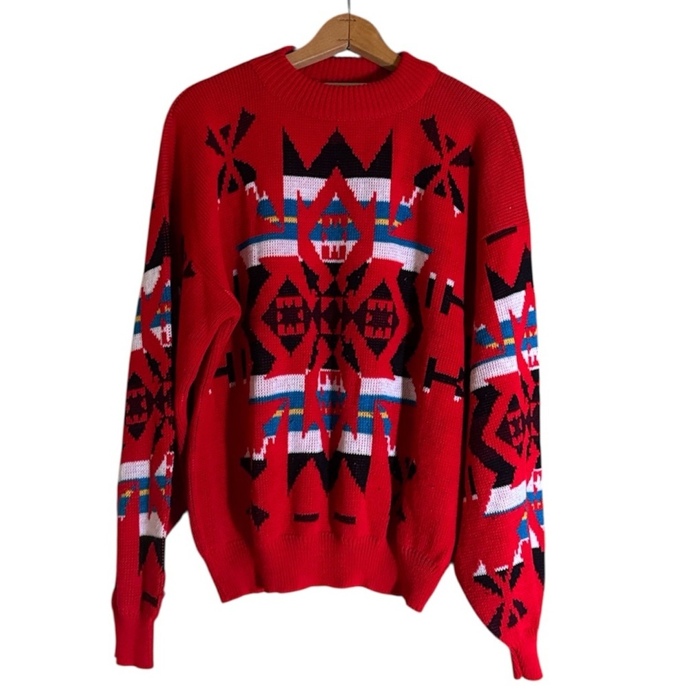 Vintage Bonjour sweater with bold colors in Aztec design Size XL Made in USA